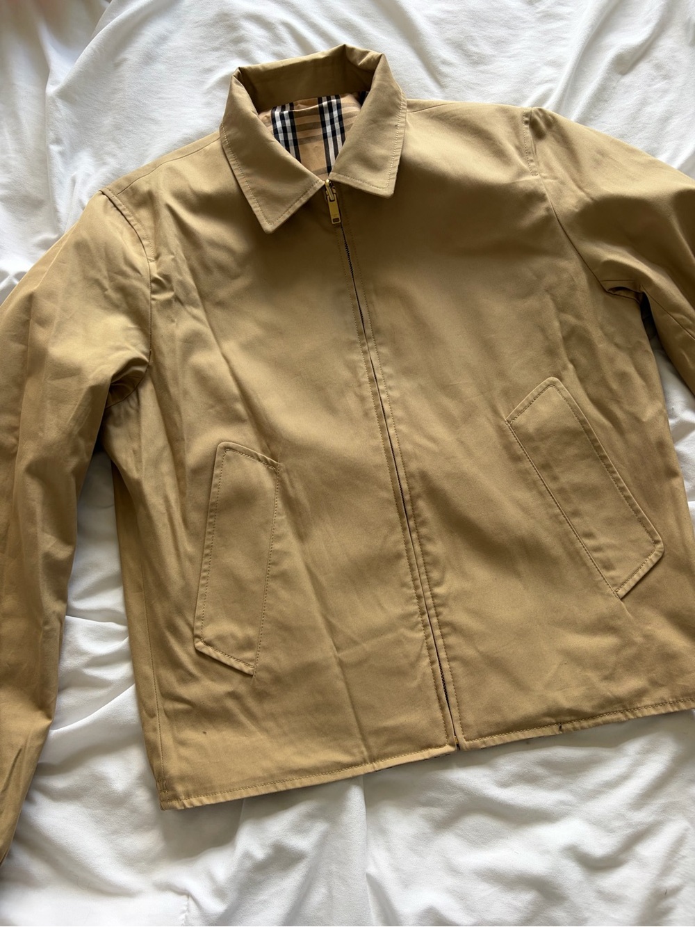 Sandro Beige Bomber Jacket with Plaid Lining - Picture 5 of 9